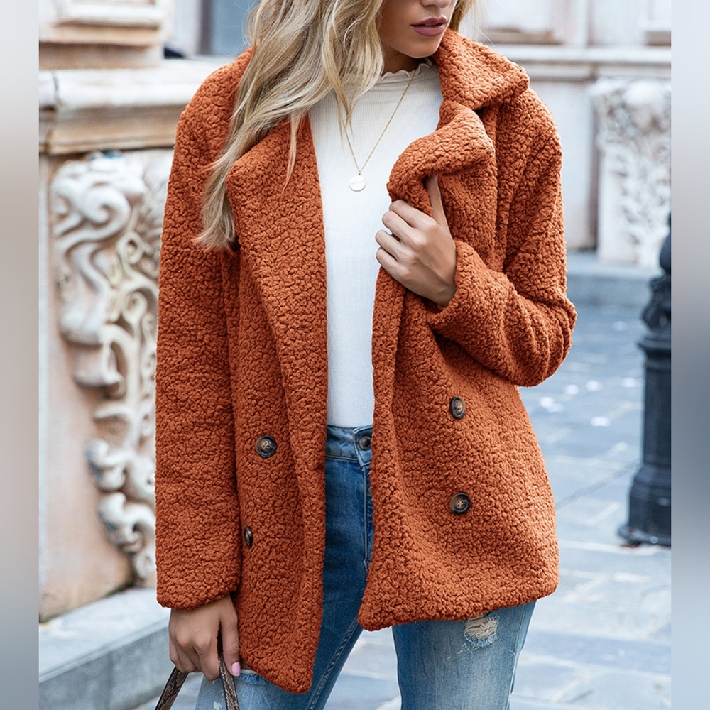 Sherpa Fusion Double-Breasted Coat - Burnt Amber